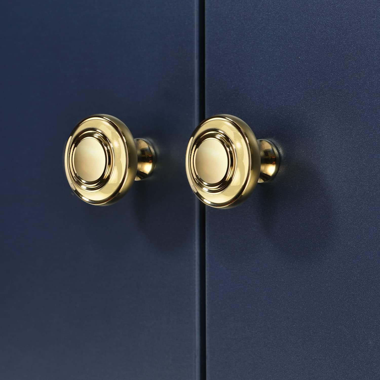 5 Pack Polished Brass Kitchen Cabinet Knobs, Round Gold Dresser Drawer Knobs, 1.23-Inch 31mm Diameter, Modern Furniture Pulls and Handles for Cupboard Wardrobe