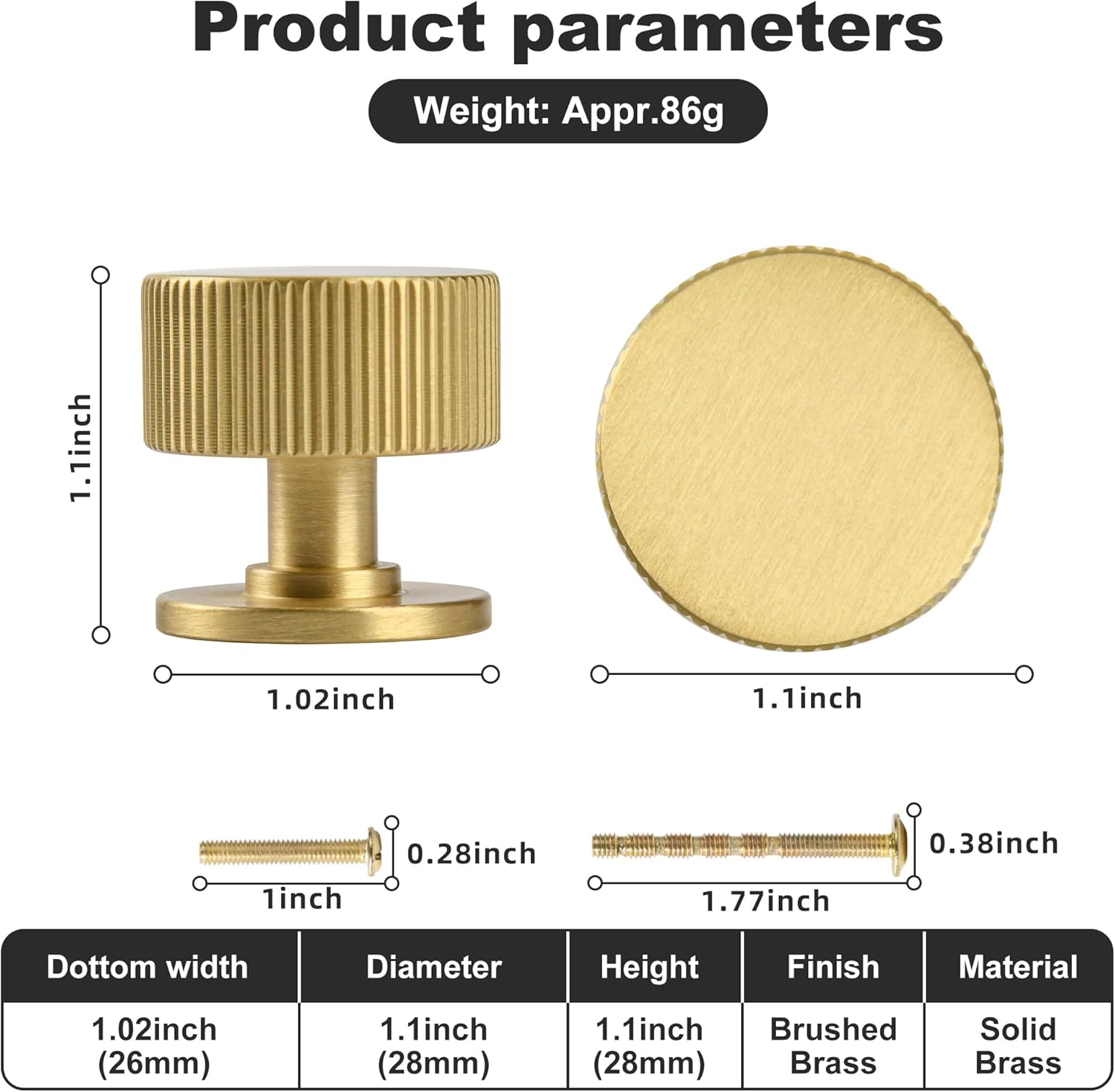 Solid Brass Dresser Drawer Knob 5 Pack, Modern Furniture Handles for Bathroom Bedroom Closet Wardrobe