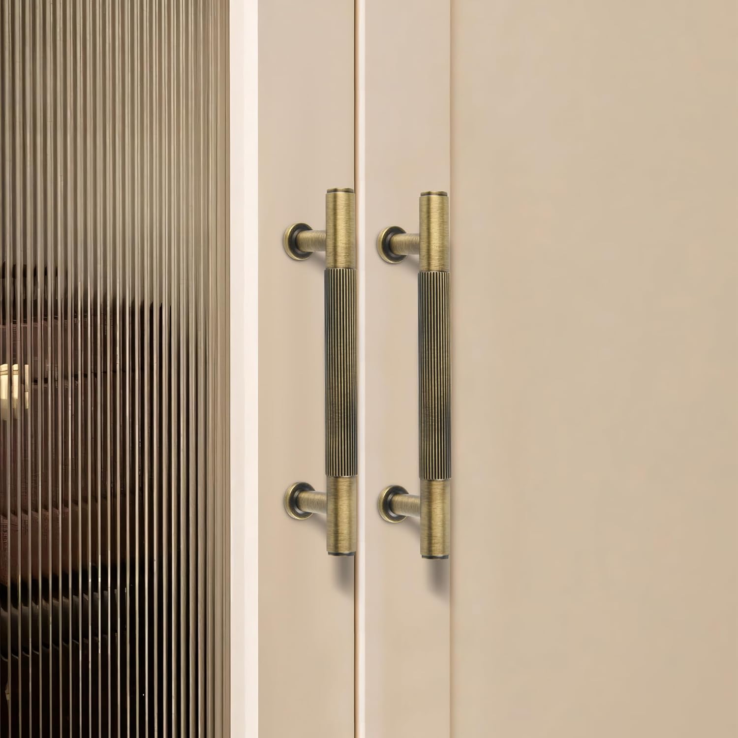 5 Pack Antique Brass Kitchen Cabinet Pulls, 3-3/4 Inch Solid Brass Dresser Drawer Handles