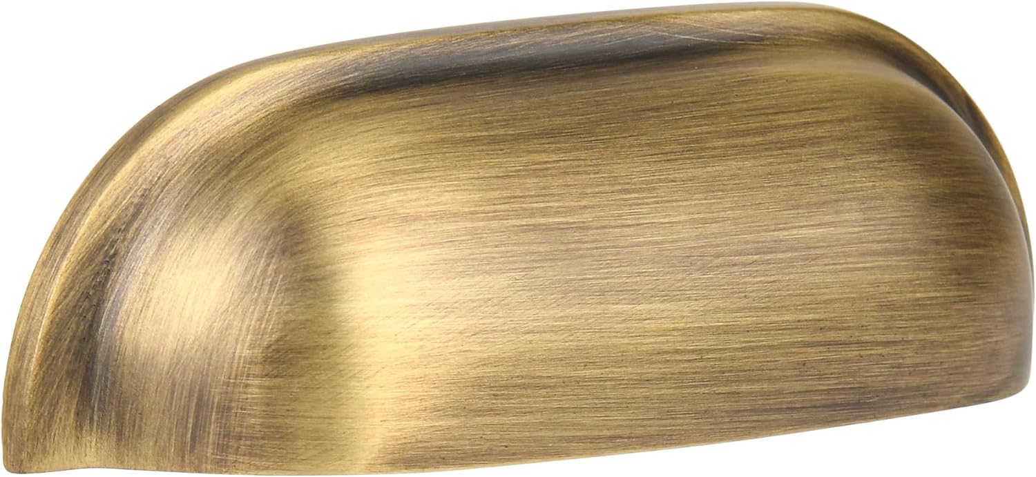 Antique Brass Kitchen Cabinet Drawer Cup Pulls 2 Pack, 2-1/2 inch Solid Brass Cup Knobs for Cabinet Cupboard Wardrobe