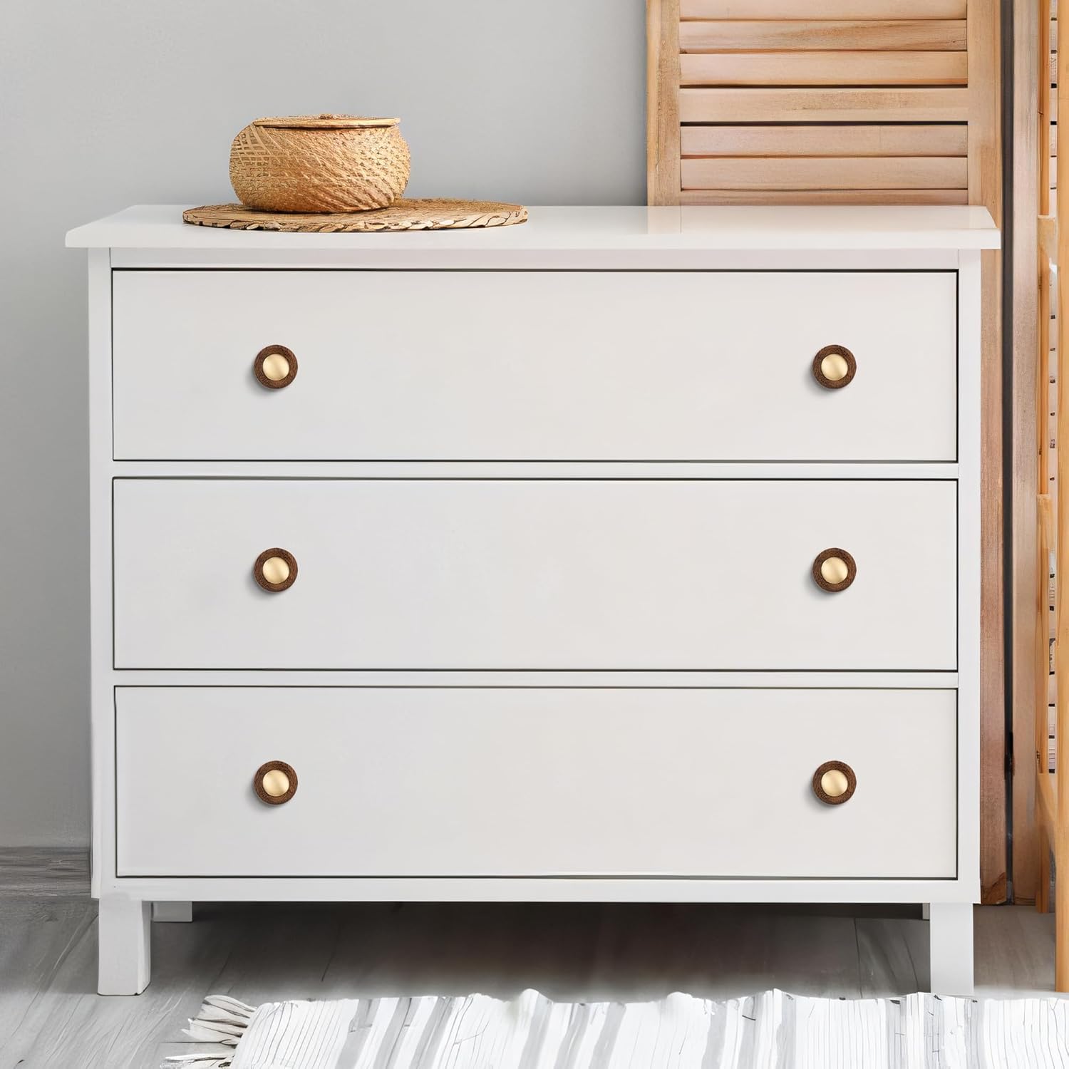 Wooden Brass Cabinet Drawer Knobs 5 Pack, 1.1 Inch Dresser Drawer Vanity Pulls, Modern Furniture Door Hardware Pulls for Cupboard Closet Wardrobe