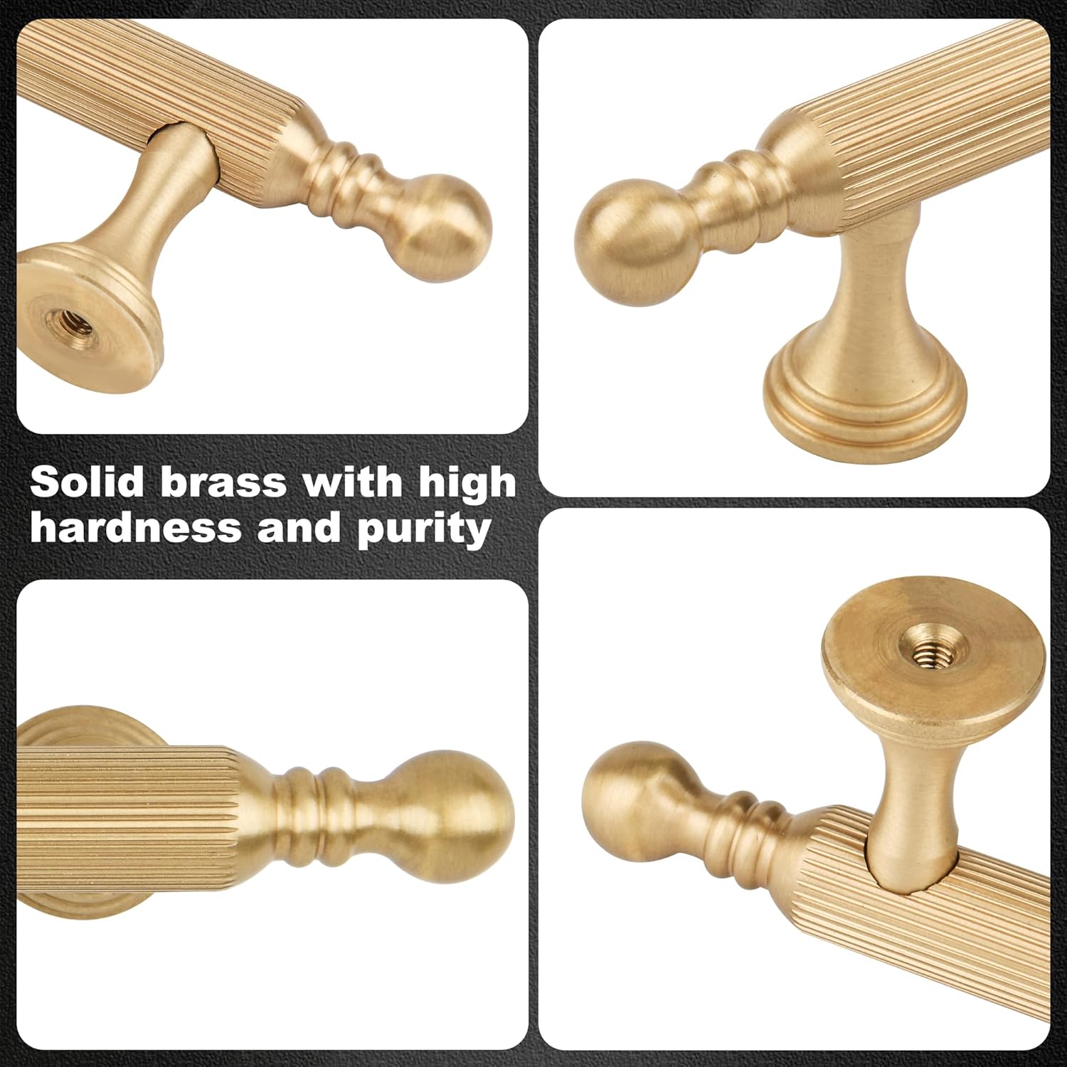 5 Inch Brushed Gold Kitchen Cabinet Pulls, 5 Pack Solid Brass Handles for Dresser and Drawer