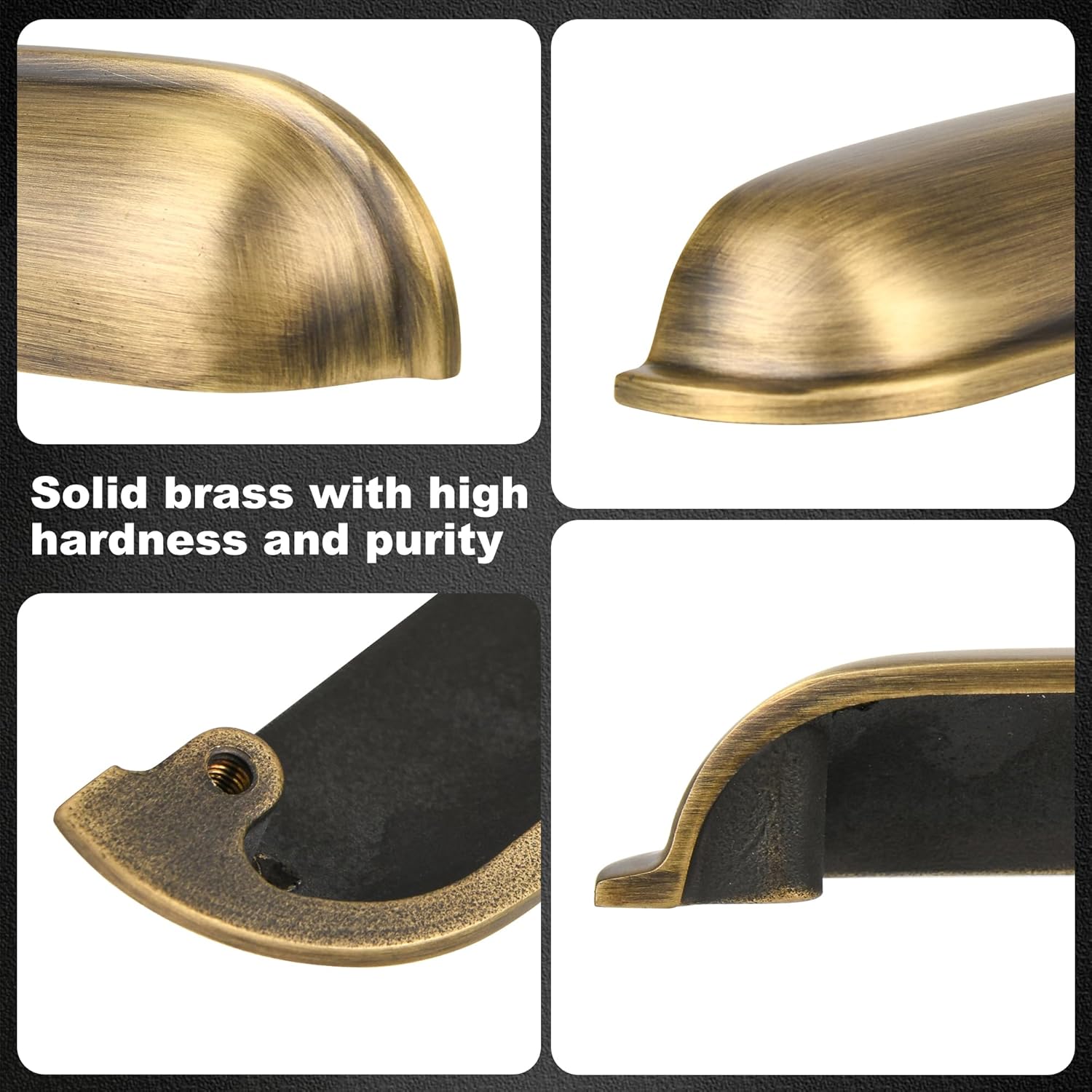 Antique Brass Kitchen Cabinet Drawer Cup Pulls 2 Pack, 2-1/2 inch Solid Brass Cup Knobs for Cabinet Cupboard Wardrobe