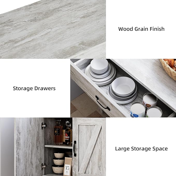 Kitchen Pantry Storage Cabinet with Microwave Stand, Freestanding Hutch Cabinet with Buffet Cupboard, Tall Kitchen Cabinets with Adjustable Shelves for Kitchen, Dining Room