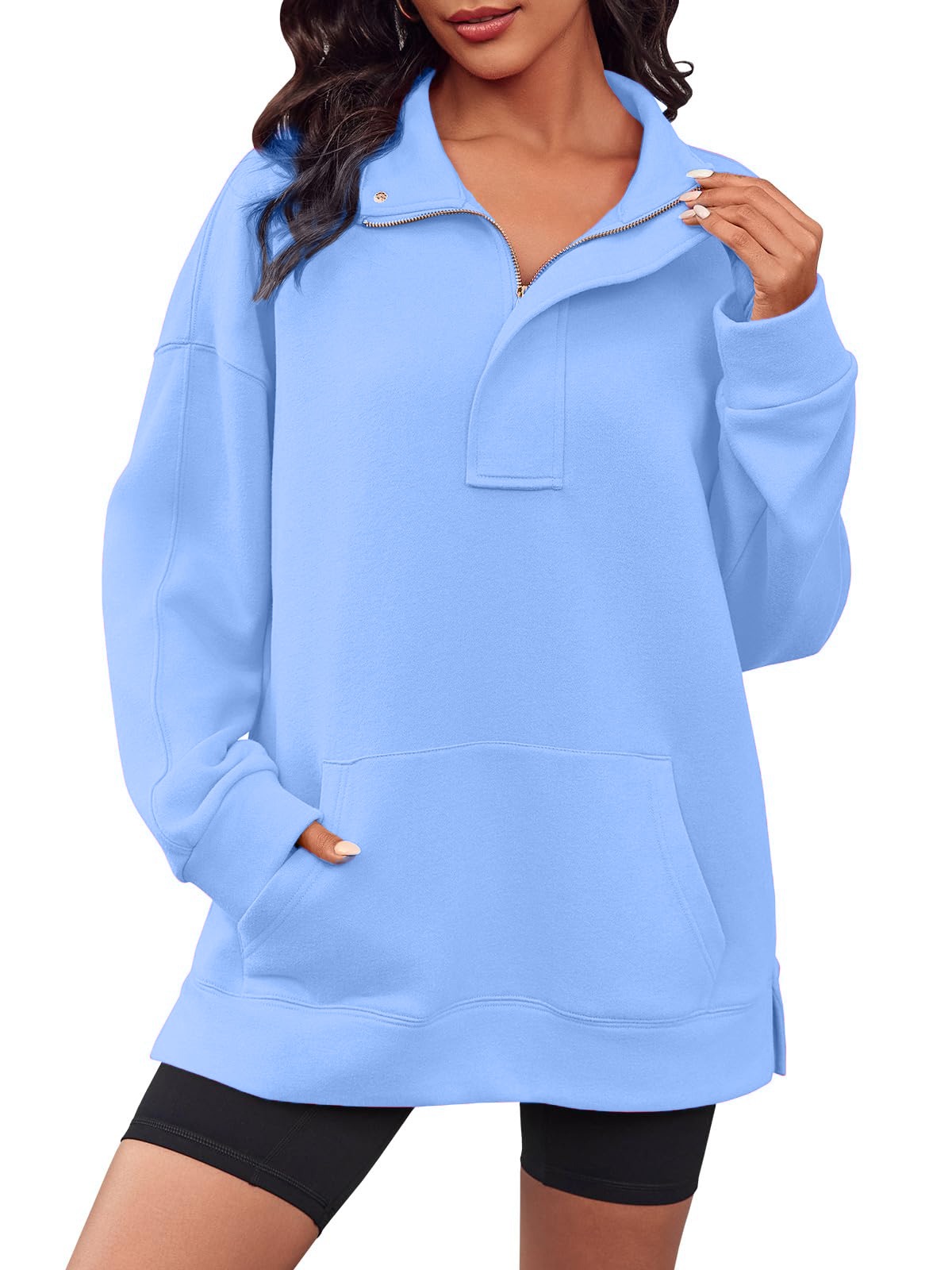 Quarter Zip Snap Button Oversized Sweatshirt