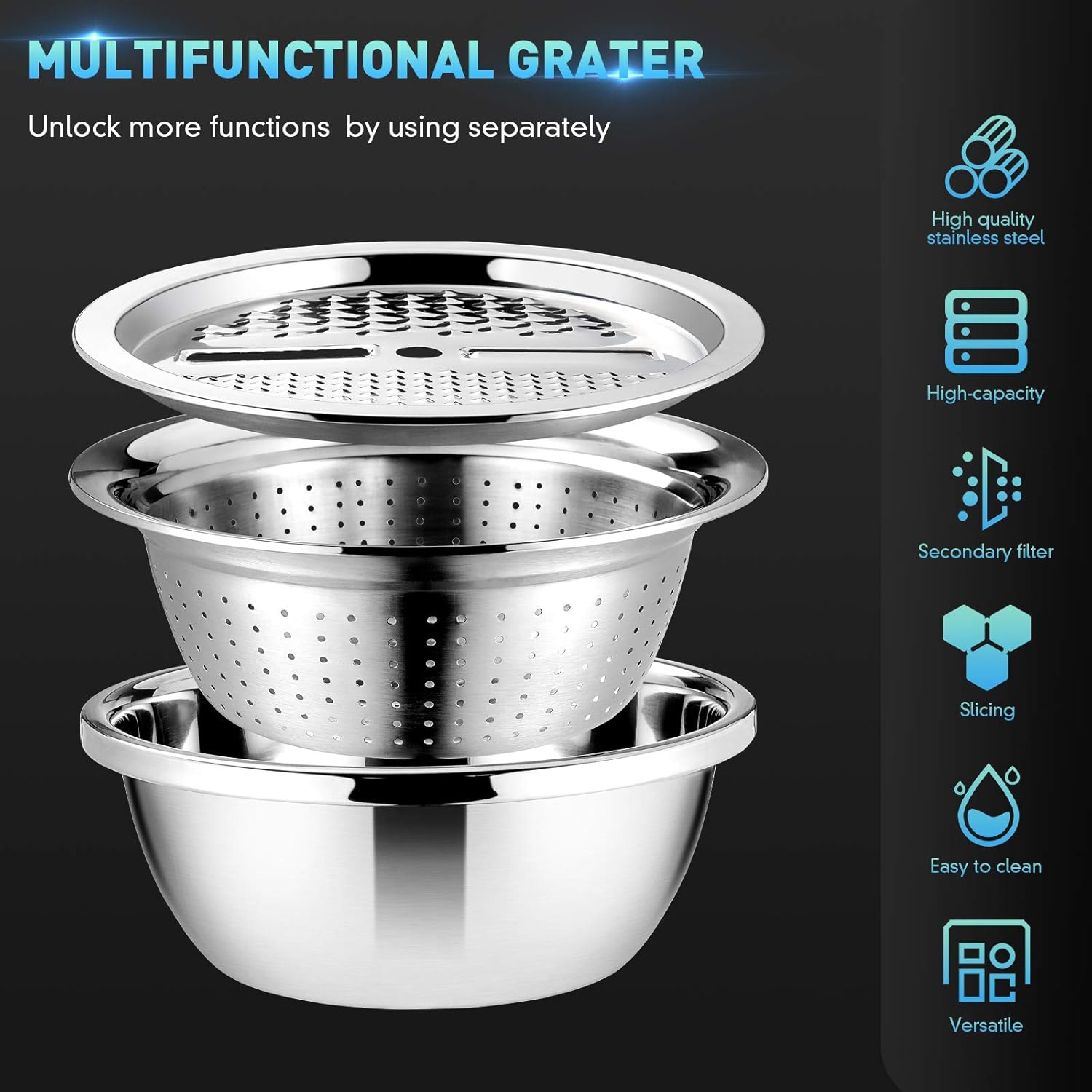 Stainless Steel Grater with Drain Basket🥕🥗