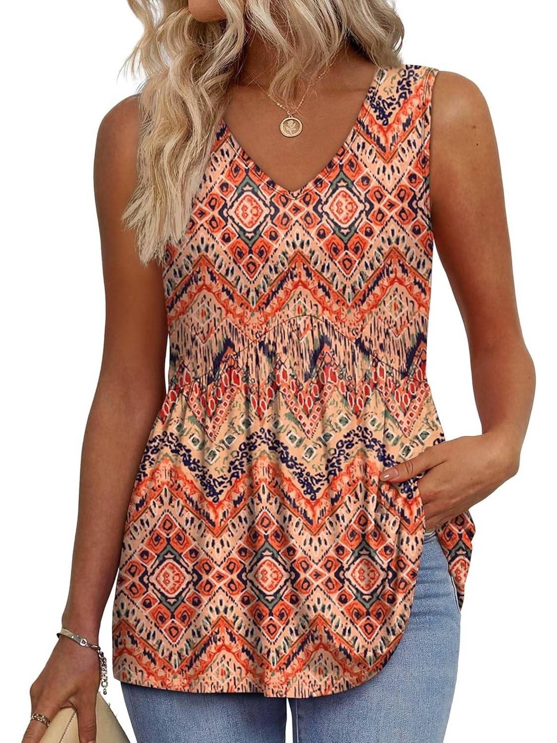 Women Dressy Sleeveless V Neck Babydoll Tank Tops