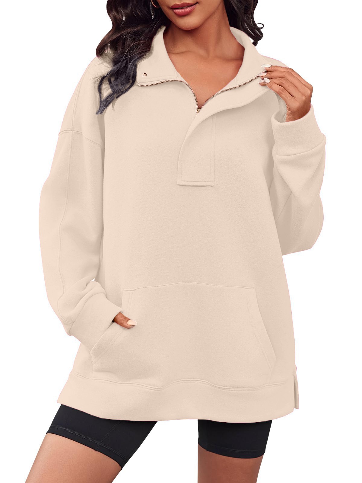 Quarter Zip Snap Button Oversized Sweatshirt