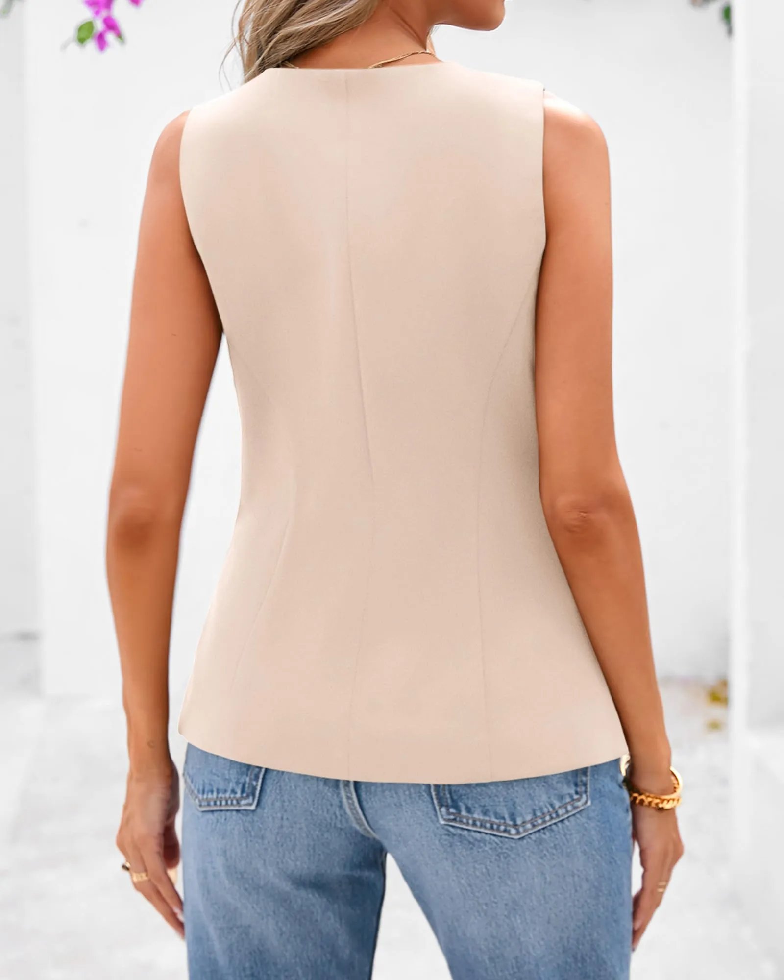 Women's Dressy Button Down Round Neck Sleeveless Blazer Vest(buy 2 free shipping)