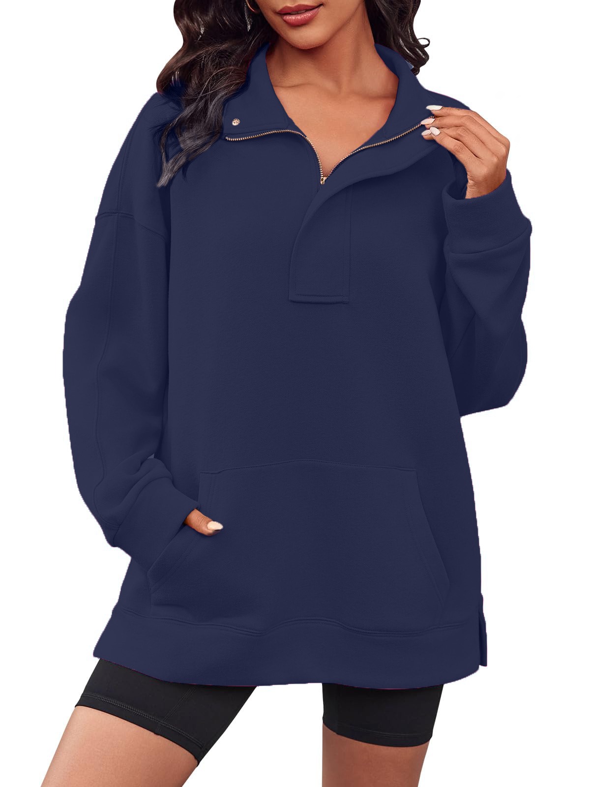 Quarter Zip Snap Button Oversized Sweatshirt