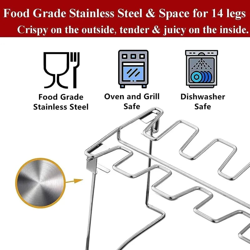 Metal Chicken Drumstick Rack, Multi Grid Chicken Leg Grill Rack, Dishwasher Safe Non Stick Barbecue Rack, Barbecue Utensils for Camping