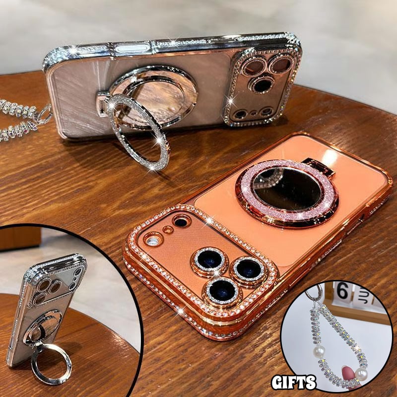 ✨💎Sparkling Diamond Women's Phone Case with Mirror & Stand for iPhone 12/13/14/15/16/17 Pro Max,17Air,14/15/16 Plus💖