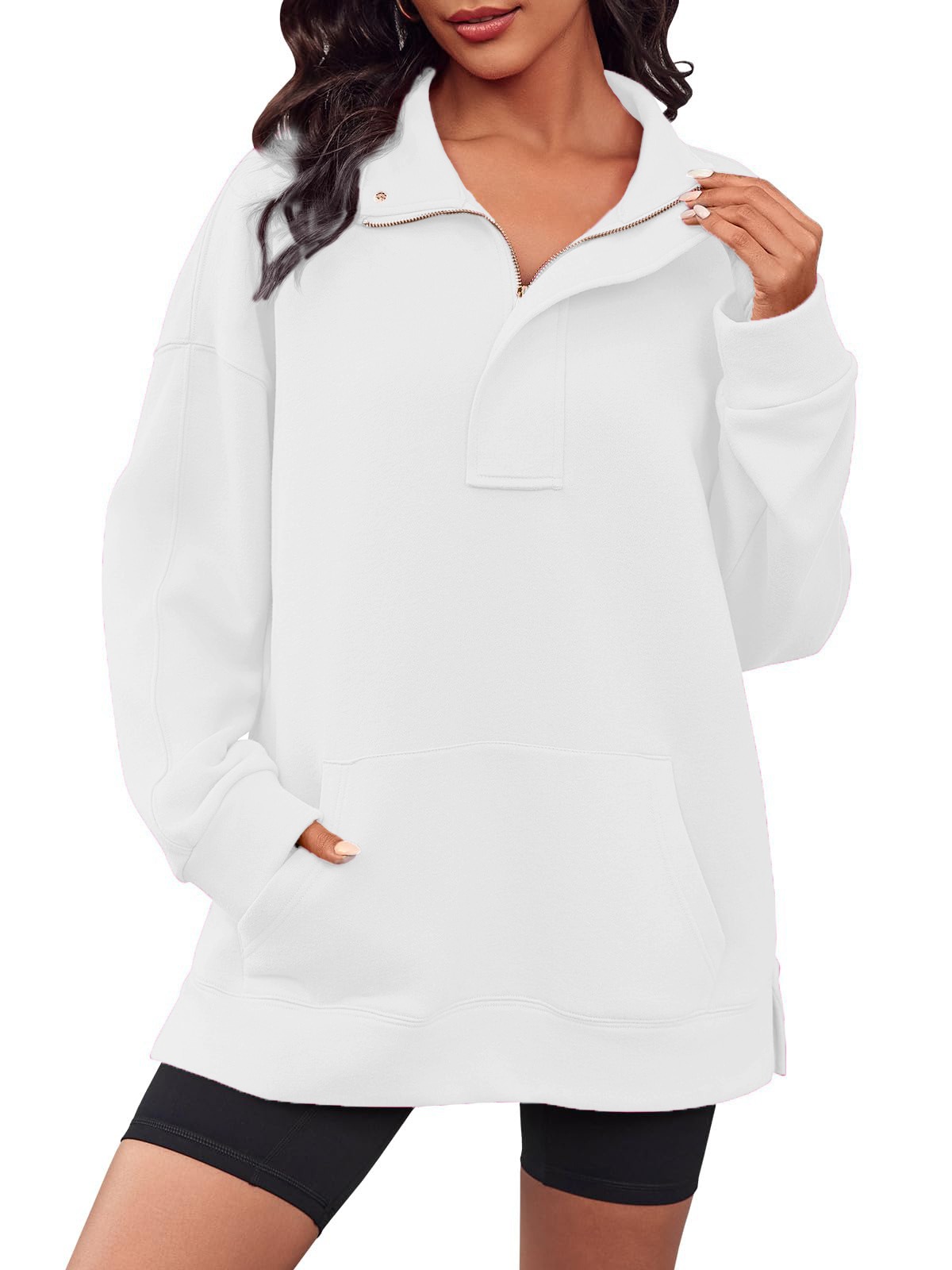 Quarter Zip Snap Button Oversized Sweatshirt