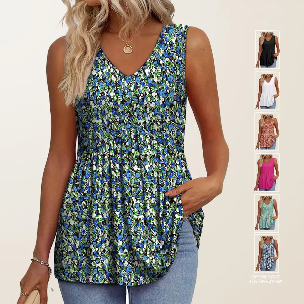 Women Dressy Sleeveless V Neck Babydoll Tank Tops