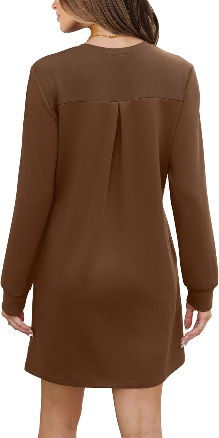 Women's Long Sleeve Casual Loose Crewneck Dress with Pockets