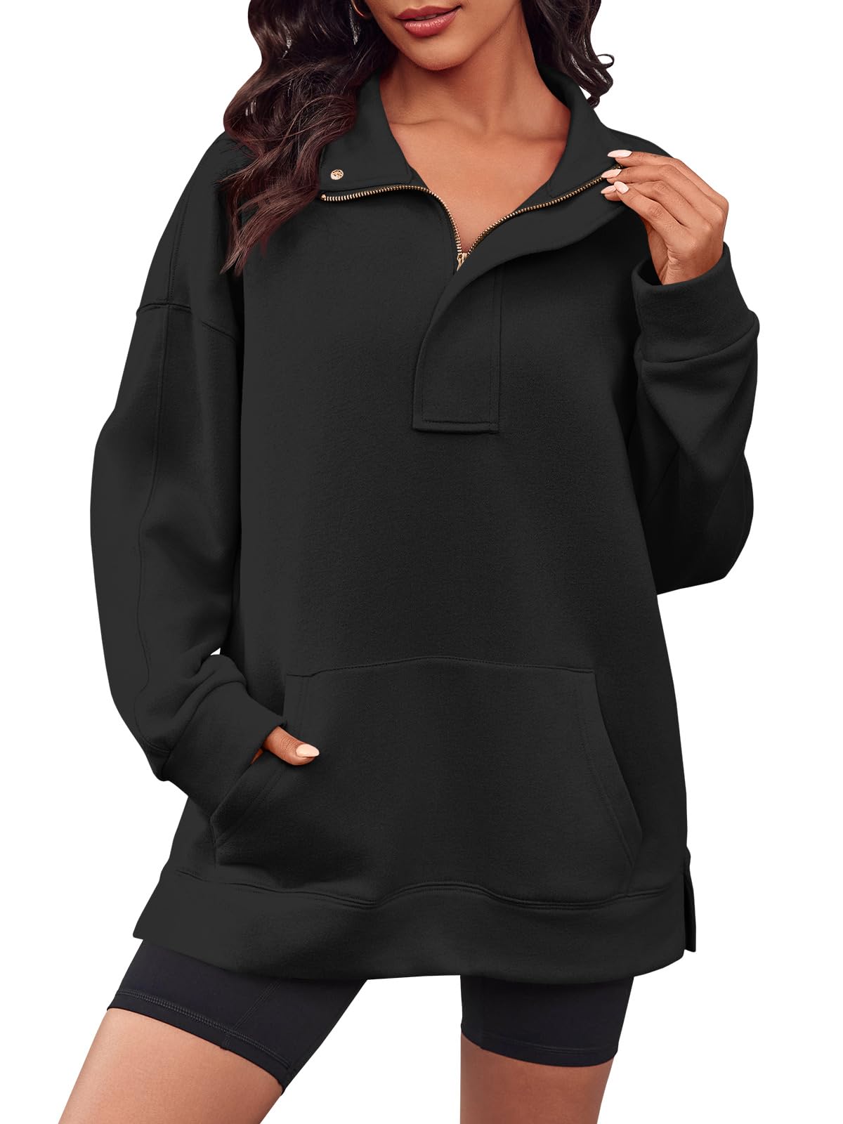 Quarter Zip Snap Button Oversized Sweatshirt