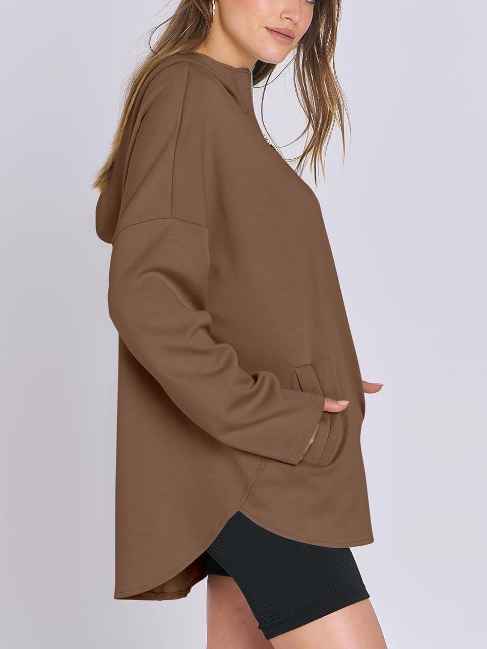 Women's Oversized Quarter Zip Tunic Hoodie
