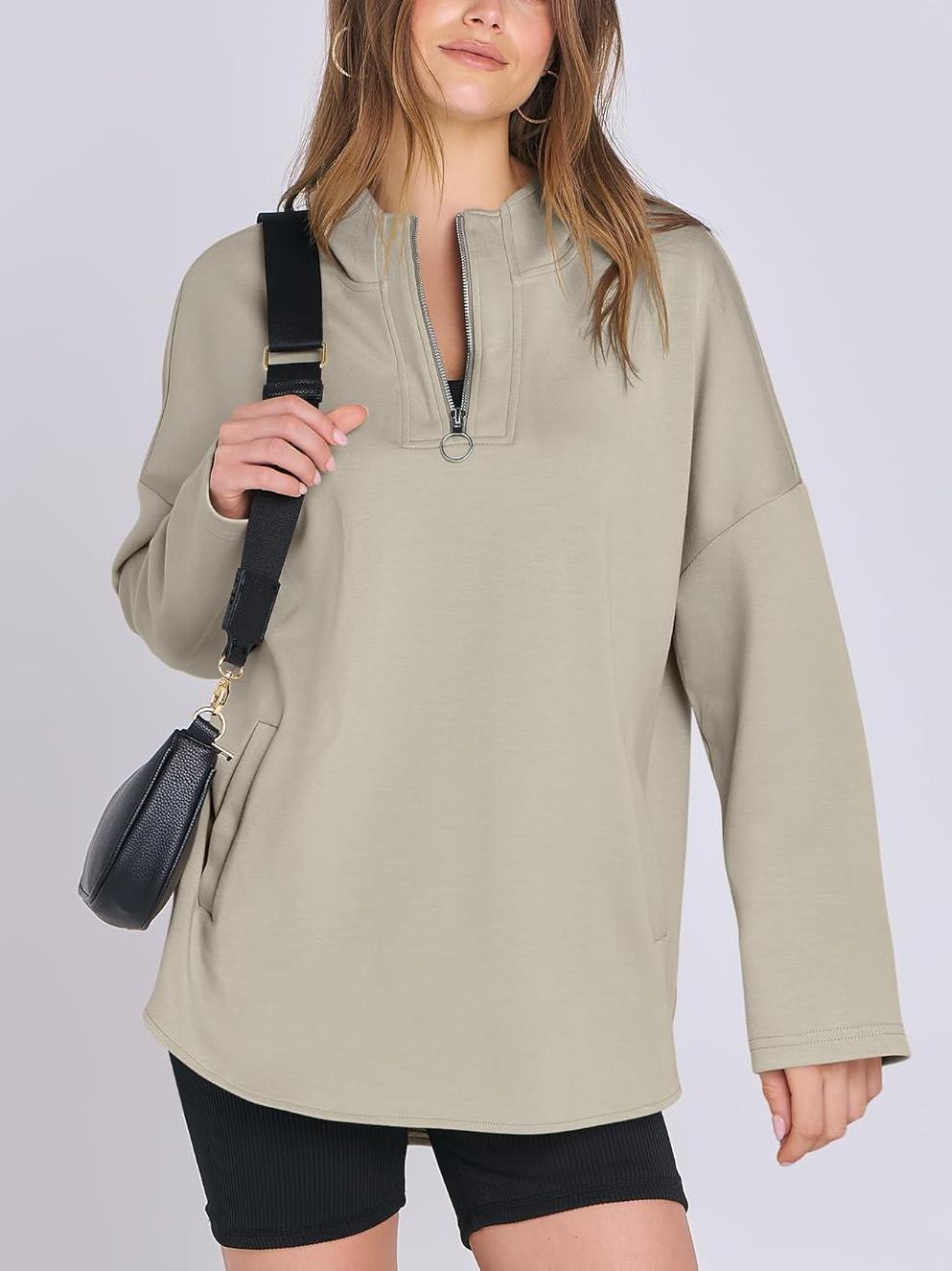Women's Oversized Quarter Zip Tunic Hoodie