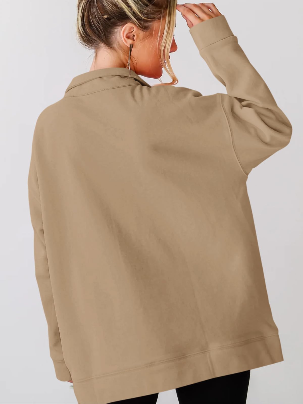 Quarter Zip Snap Button Oversized Sweatshirt