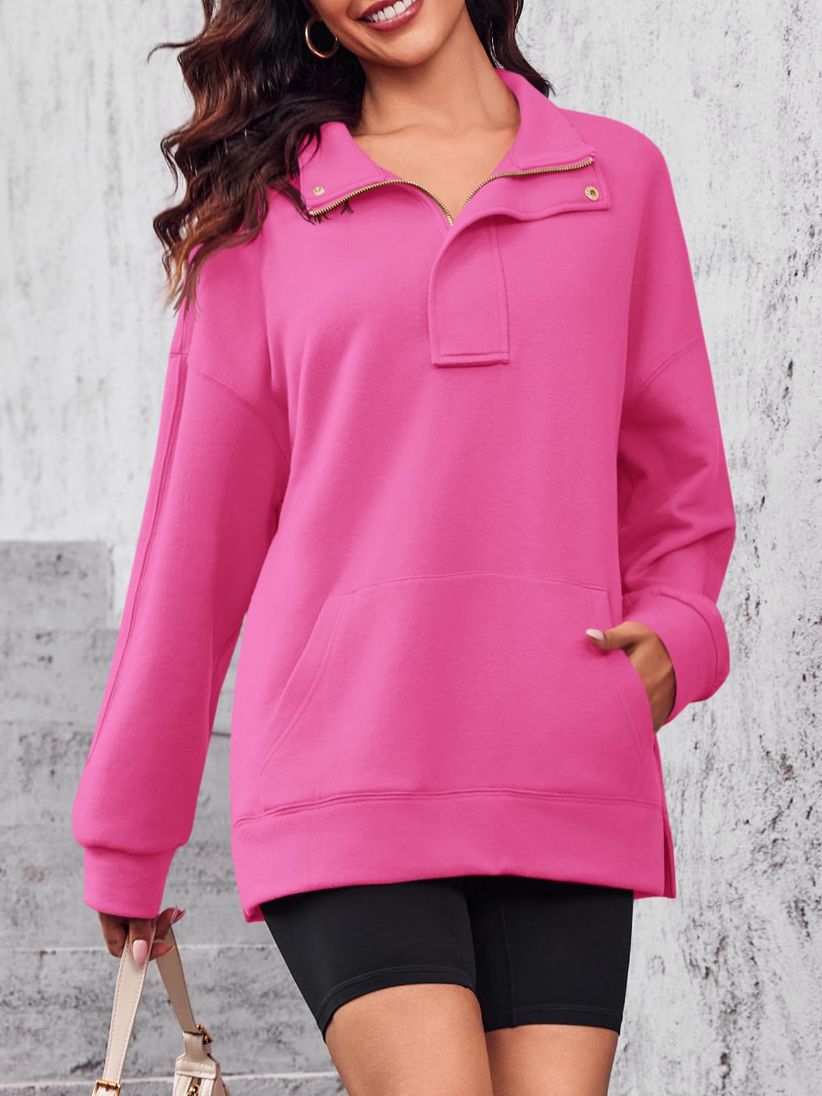 Quarter Zip Snap Button Oversized Sweatshirt