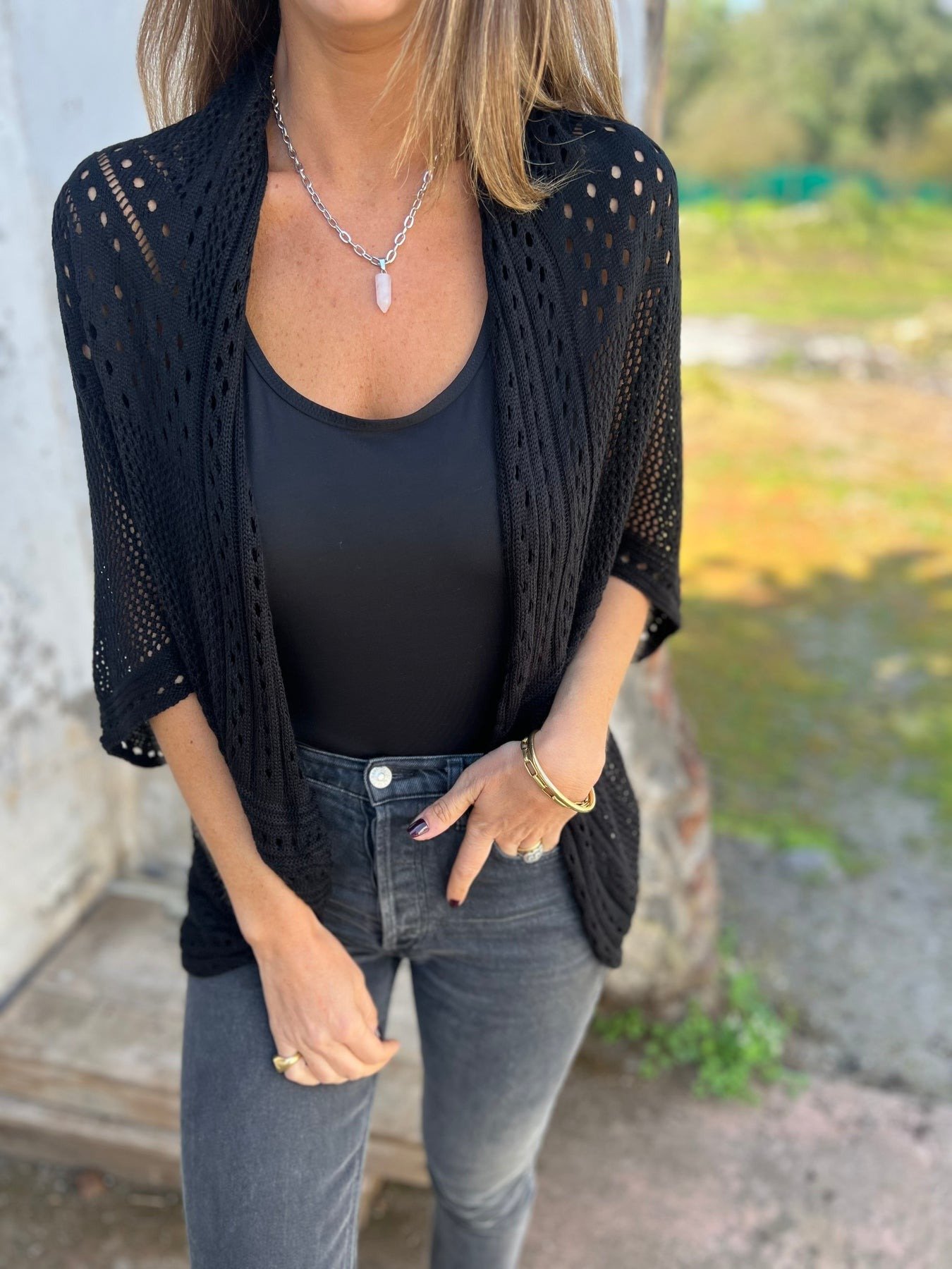 Hollow Half Sleeve Cardigan