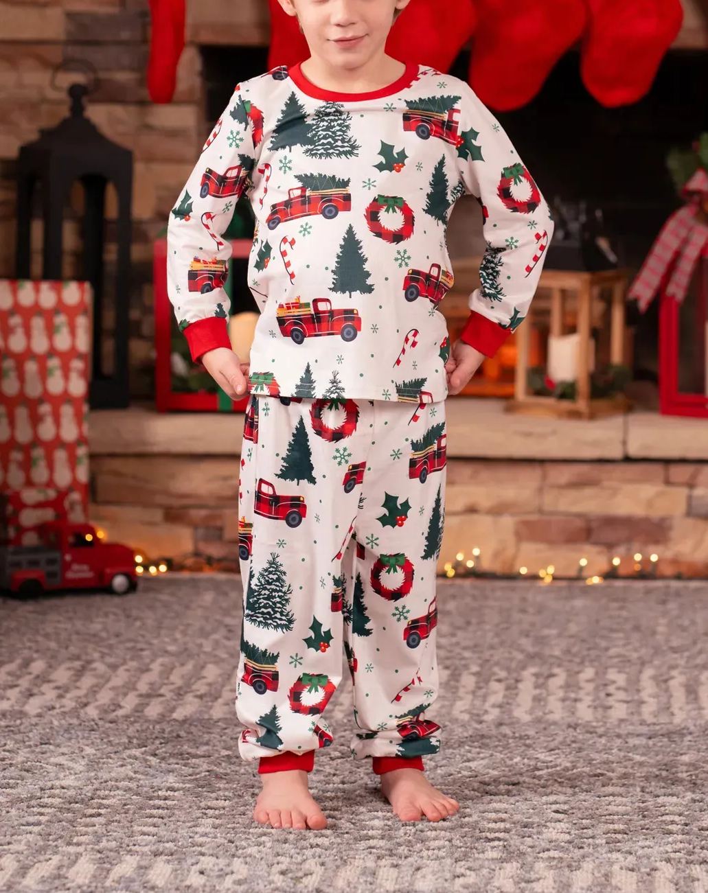 🎄Family Christmas Pajamas Tree & Car Print White Long-sleeve Pajamas Sets