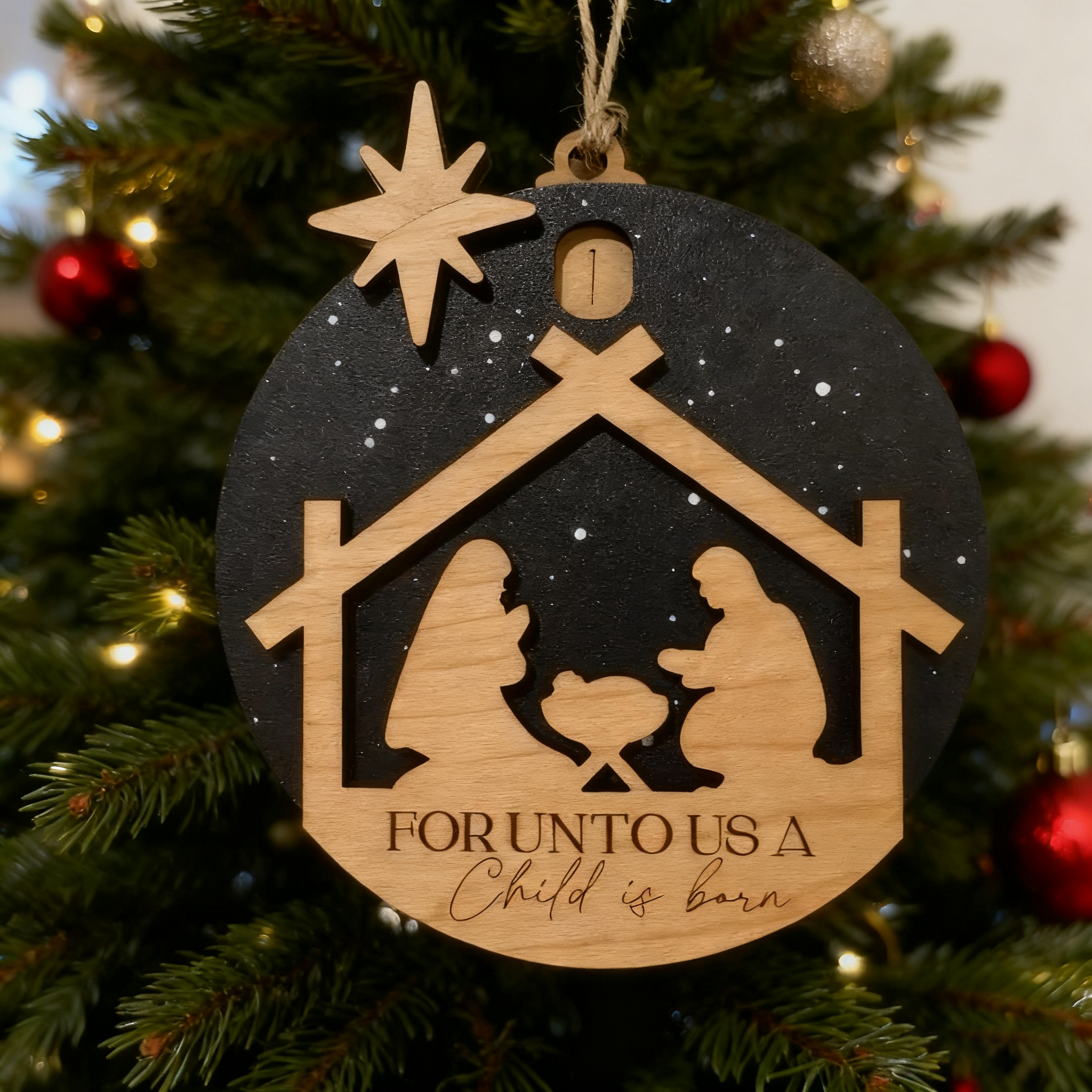 ✝️Nativity Countdown Ornament with Wooden Silhouette and Star Design for Festive Home Decor