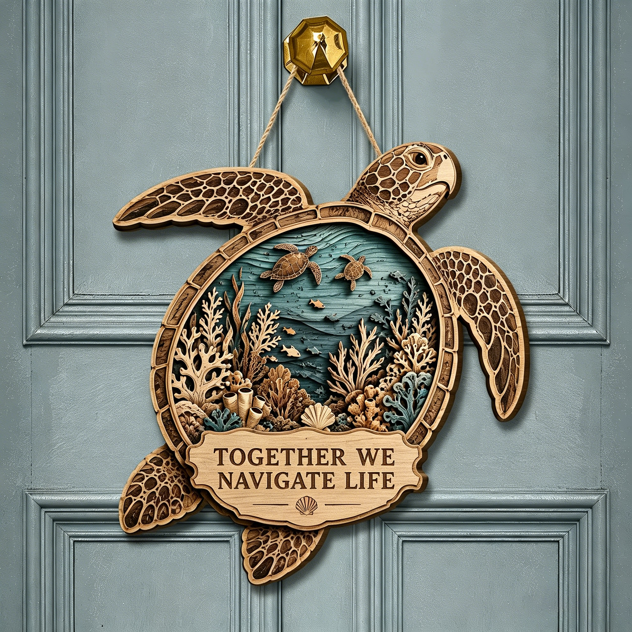 Ocean Turtle Wooden Door Sign