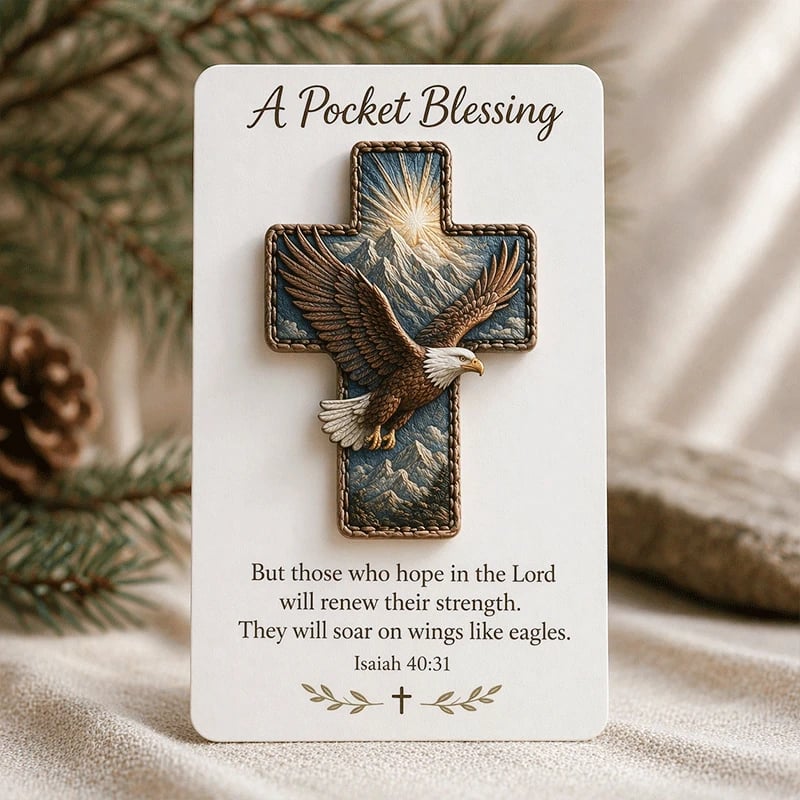 🕊️ Handmade 3D Bird Pocket Cross -🙏 Genuine Leather Portable Blessing, Includes Scripture Card 💕