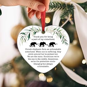 Elephant Sisterhood Ornament - Unique Friendship Heart Ceramic Ornaments, Best Friends Gift