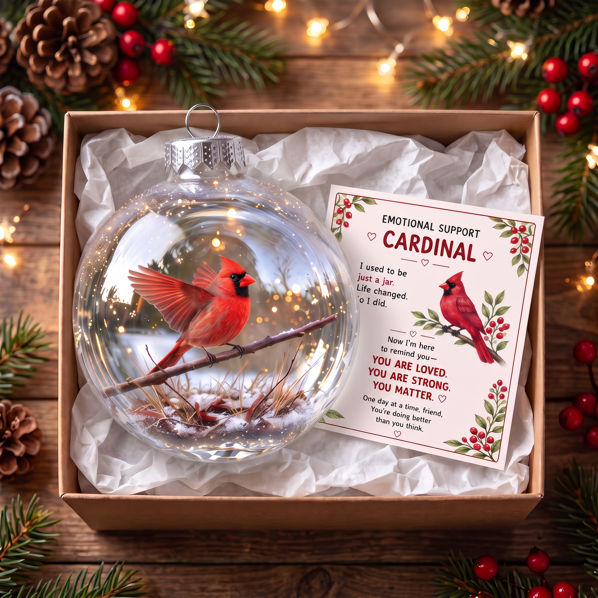 🐦Cardinal Bird Christmas Ornament With Card