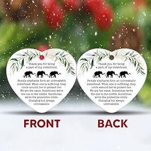 Elephant Sisterhood Ornament - Unique Friendship Heart Ceramic Ornaments, Best Friends Gift