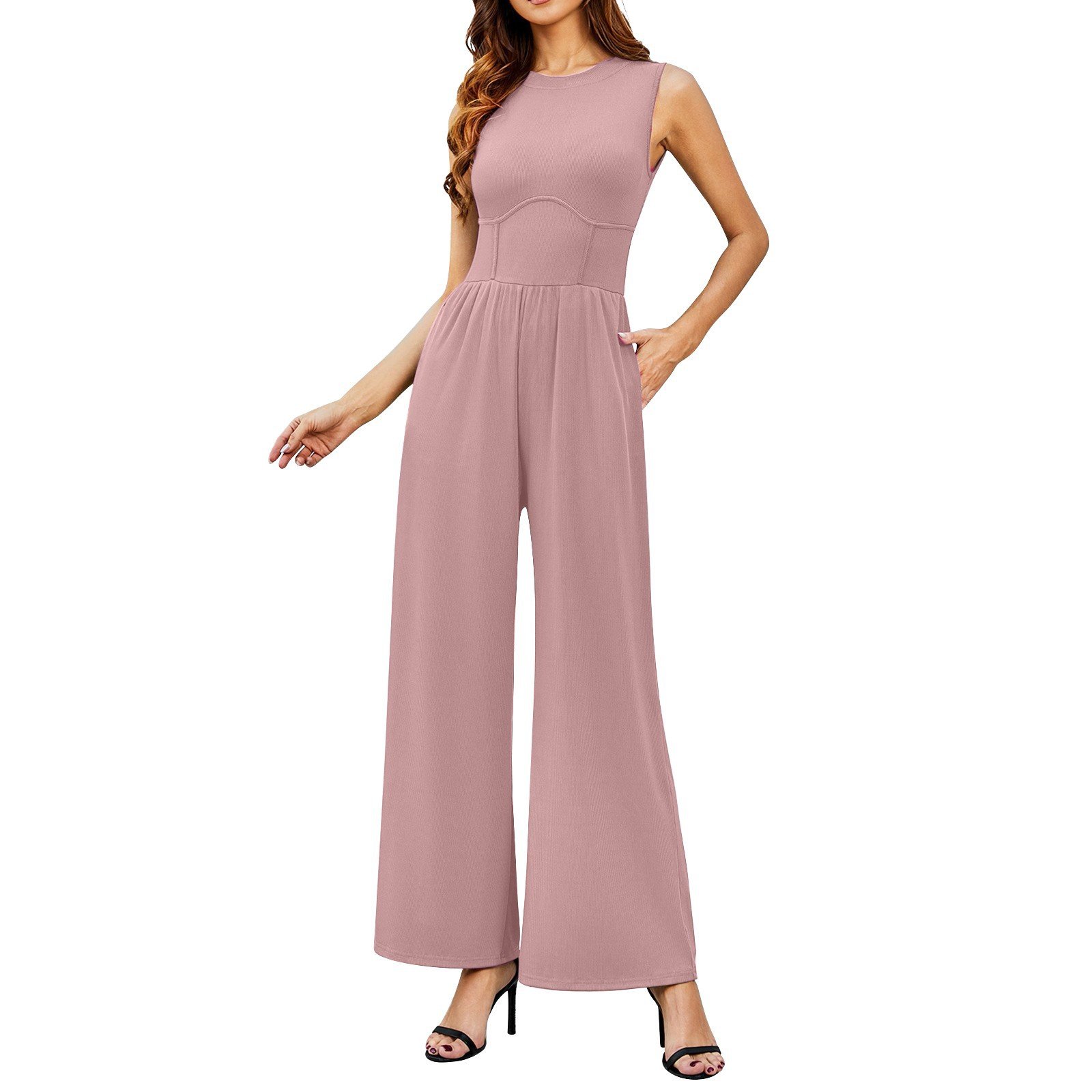 🔥HOT SALE - SOLID SLEEVELESS WIDE LEG JUMPSUIT (BUY 2 FREE SHIPPING)