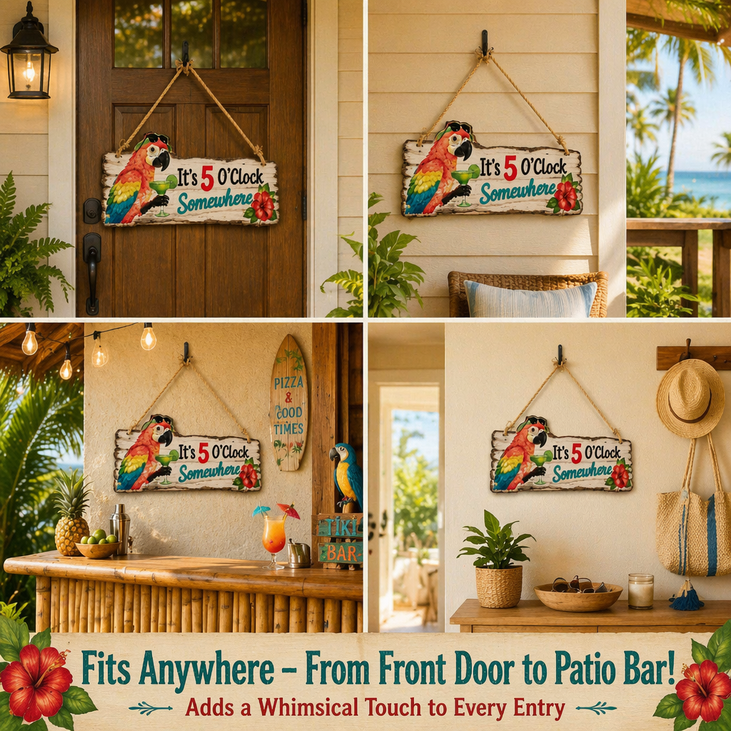 It's 5 O'Clock Somewhere Parrot wall art 🦜– Tropical Patio Wall Deco🍹