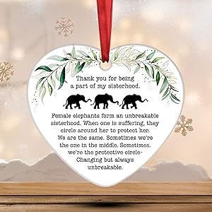 Elephant Sisterhood Ornament - Unique Friendship Heart Ceramic Ornaments, Best Friends Gift