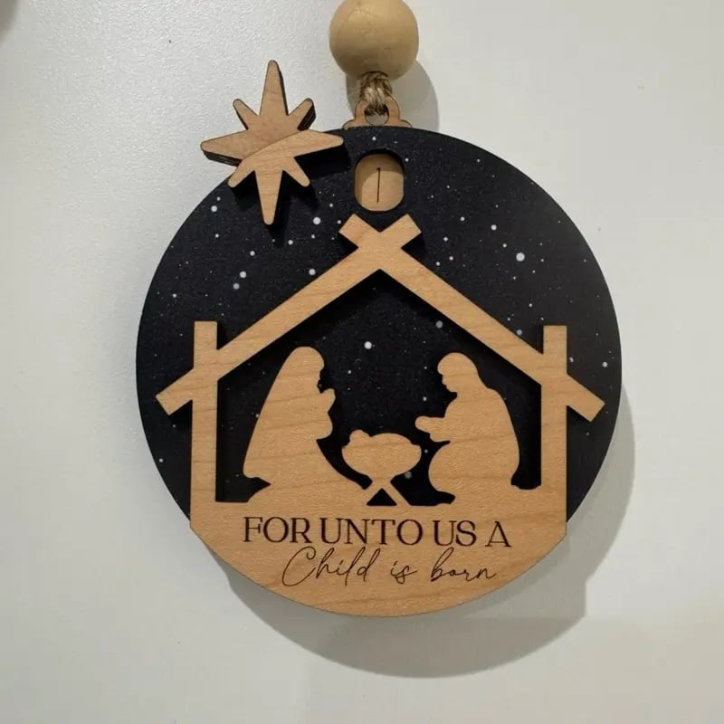 ✝️Nativity Countdown Ornament with Wooden Silhouette and Star Design for Festive Home Decor