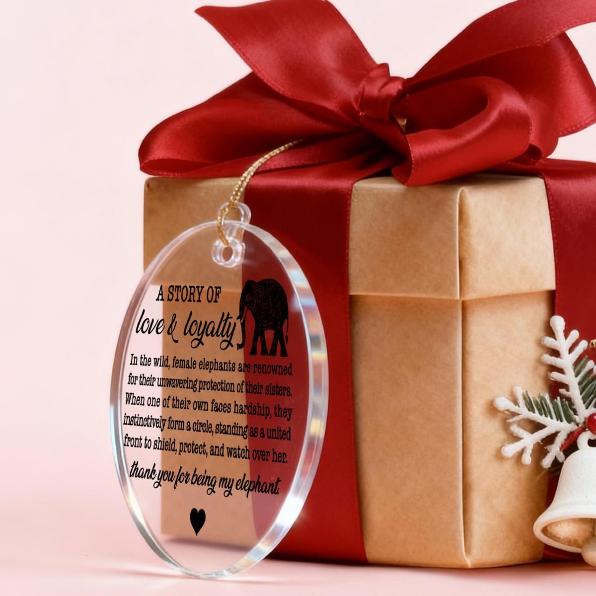 Elephant Sisterhood Ornament, Friendship Christmas Ornament Gifts for Women Friends Bestie BBF Sister Birthday Gift, Acrylic Ornaments Christmas Tree Decoration