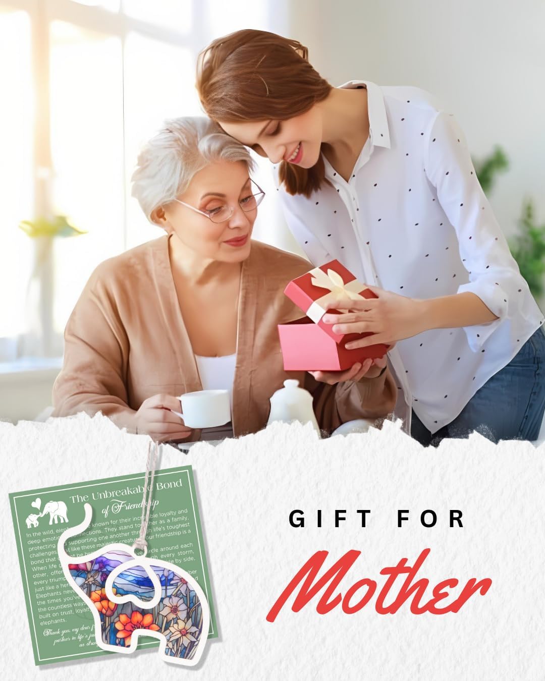 Elephant Friendship Ornament with Story Card - Suncatcher Friendship Gifts