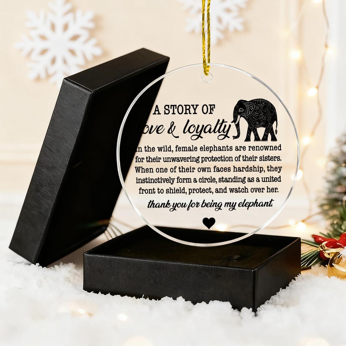 Elephant Sisterhood Ornament, Friendship Christmas Ornament Gifts for Women Friends Bestie BBF Sister Birthday Gift, Acrylic Ornaments Christmas Tree Decoration
