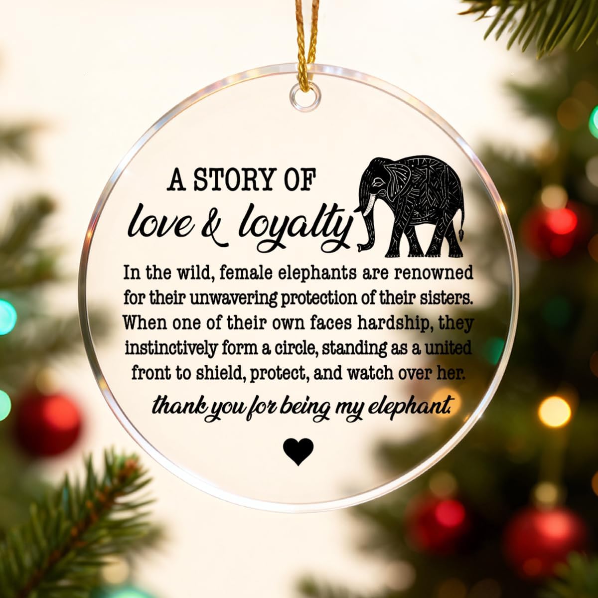 Elephant Sisterhood Ornament, Friendship Christmas Ornament Gifts for Women Friends Bestie BBF Sister Birthday Gift, Acrylic Ornaments Christmas Tree Decoration