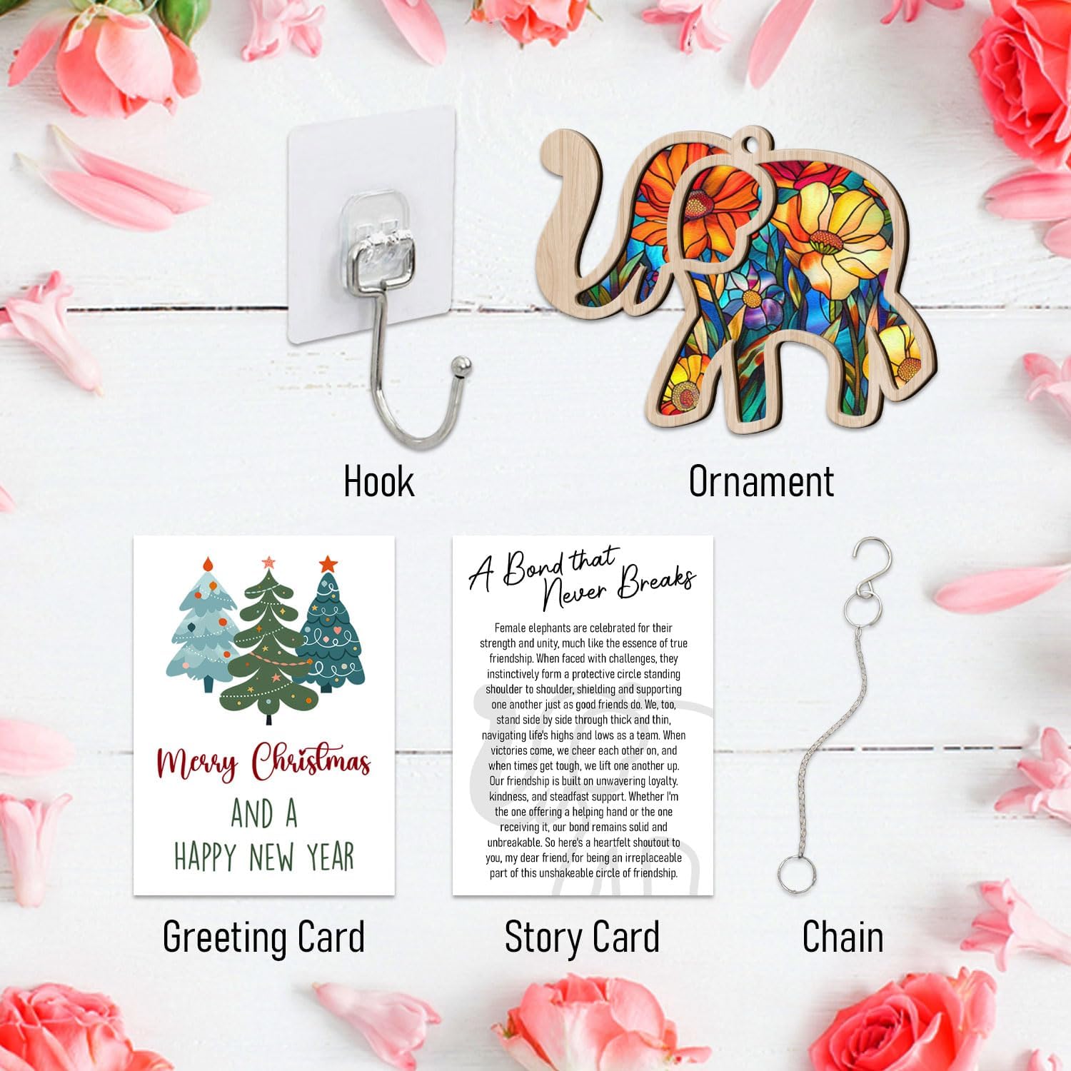 Friendship Elephant Flowers Suncatcher with Story Card