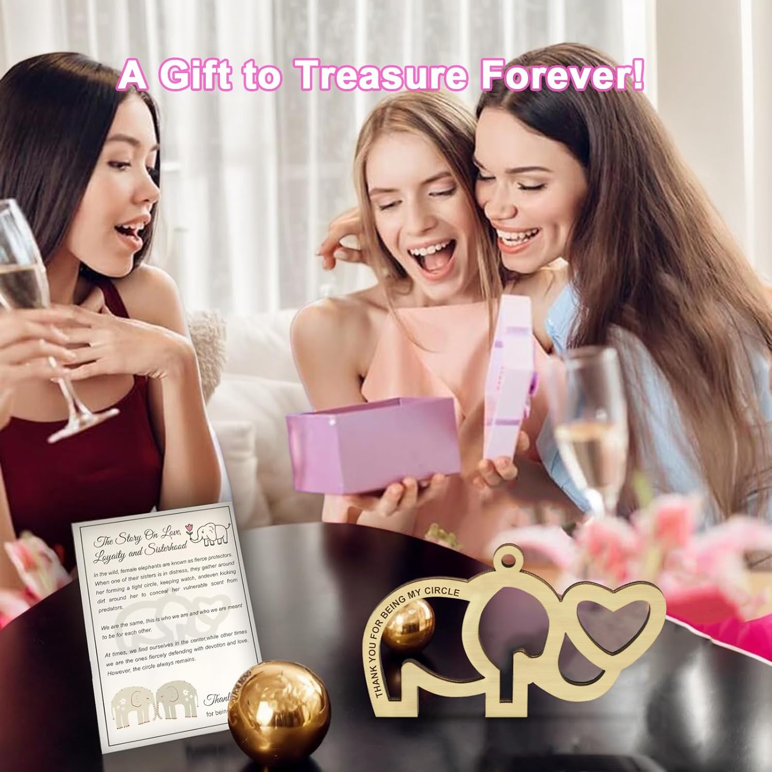 Sisterhood Elephant Ornament 10Pcs - Wooden Friendship Elephant with Story Card, Perfect for Celebrating Women's Tribe and Sisterhood Sisterhood & Friendship Elephant Gift Elephant Ornament