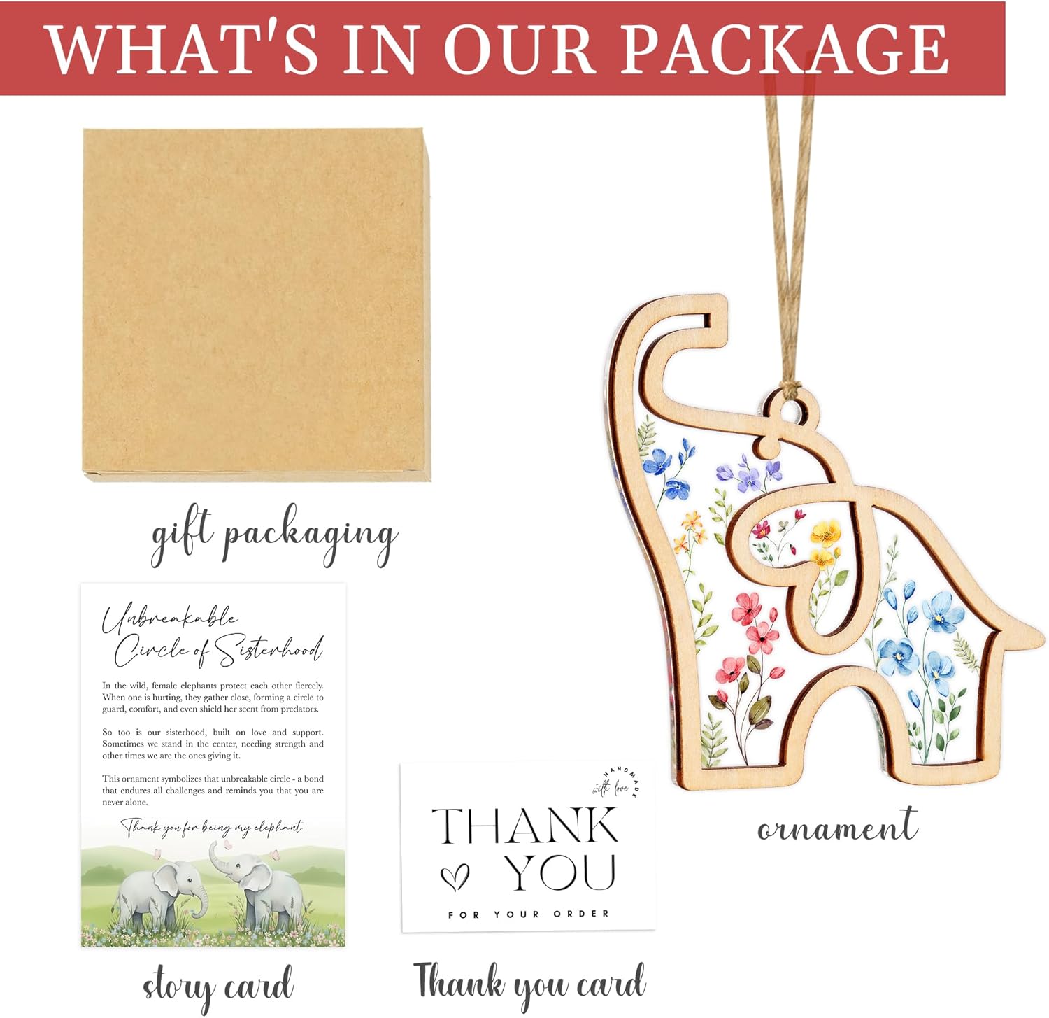 Friendship Suncatcher (Flower) Elephant Ornament with Story Card