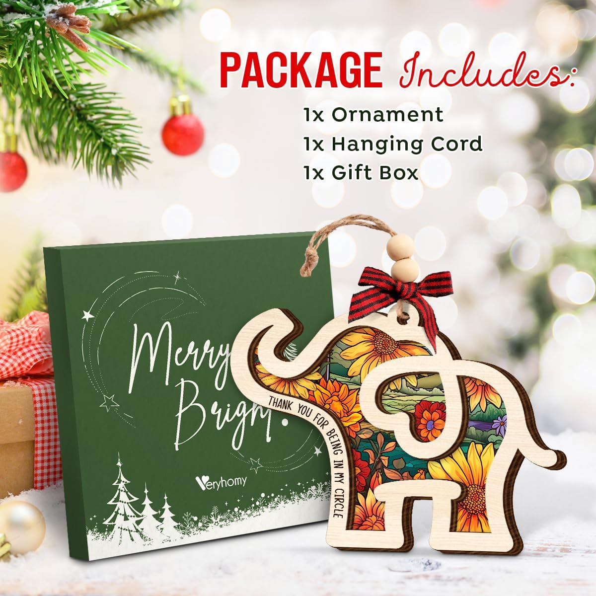 Wooden Best Friend Elephant Ornament