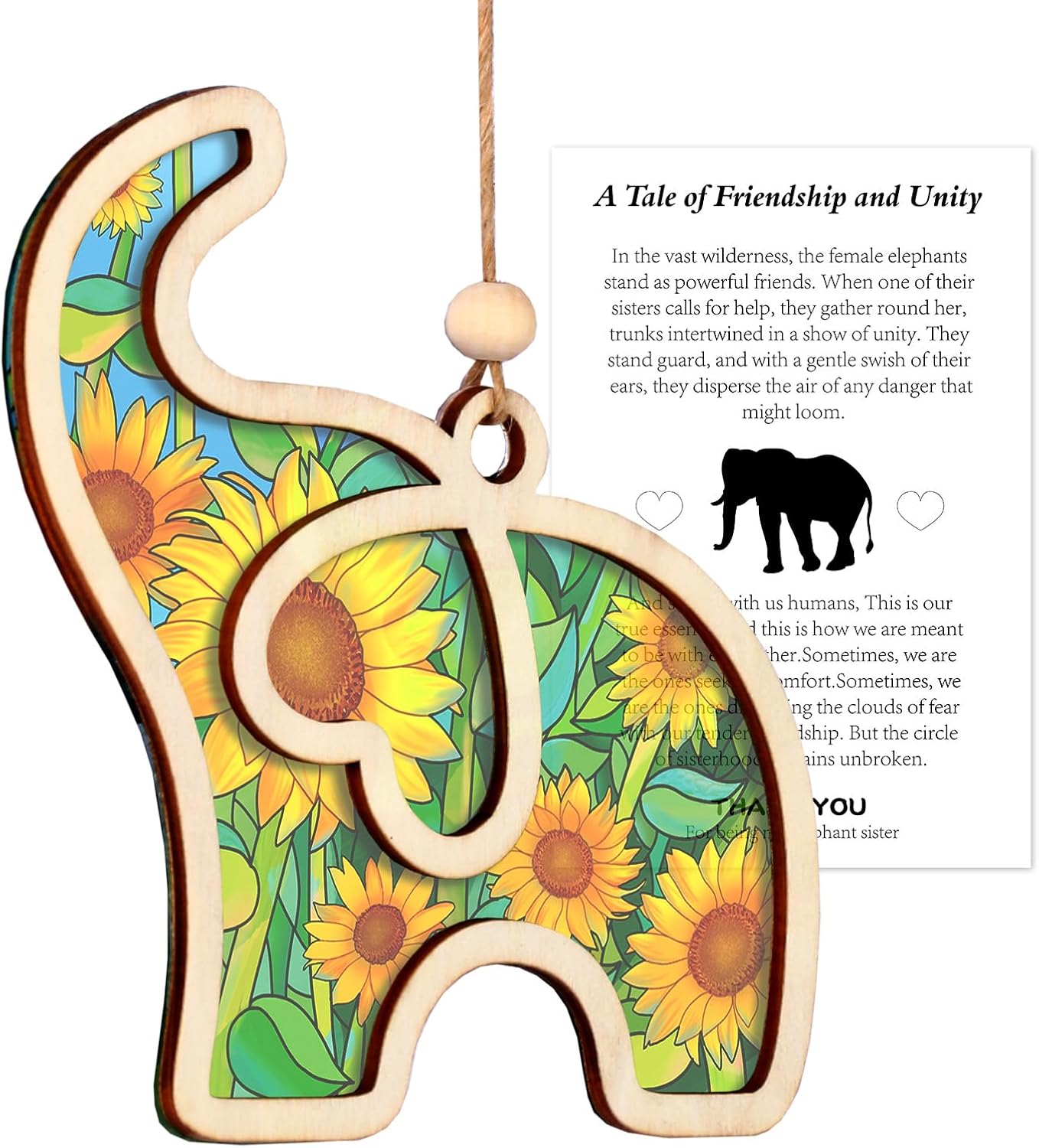 Friendship Elephant Sunflower Ornament with Story Card