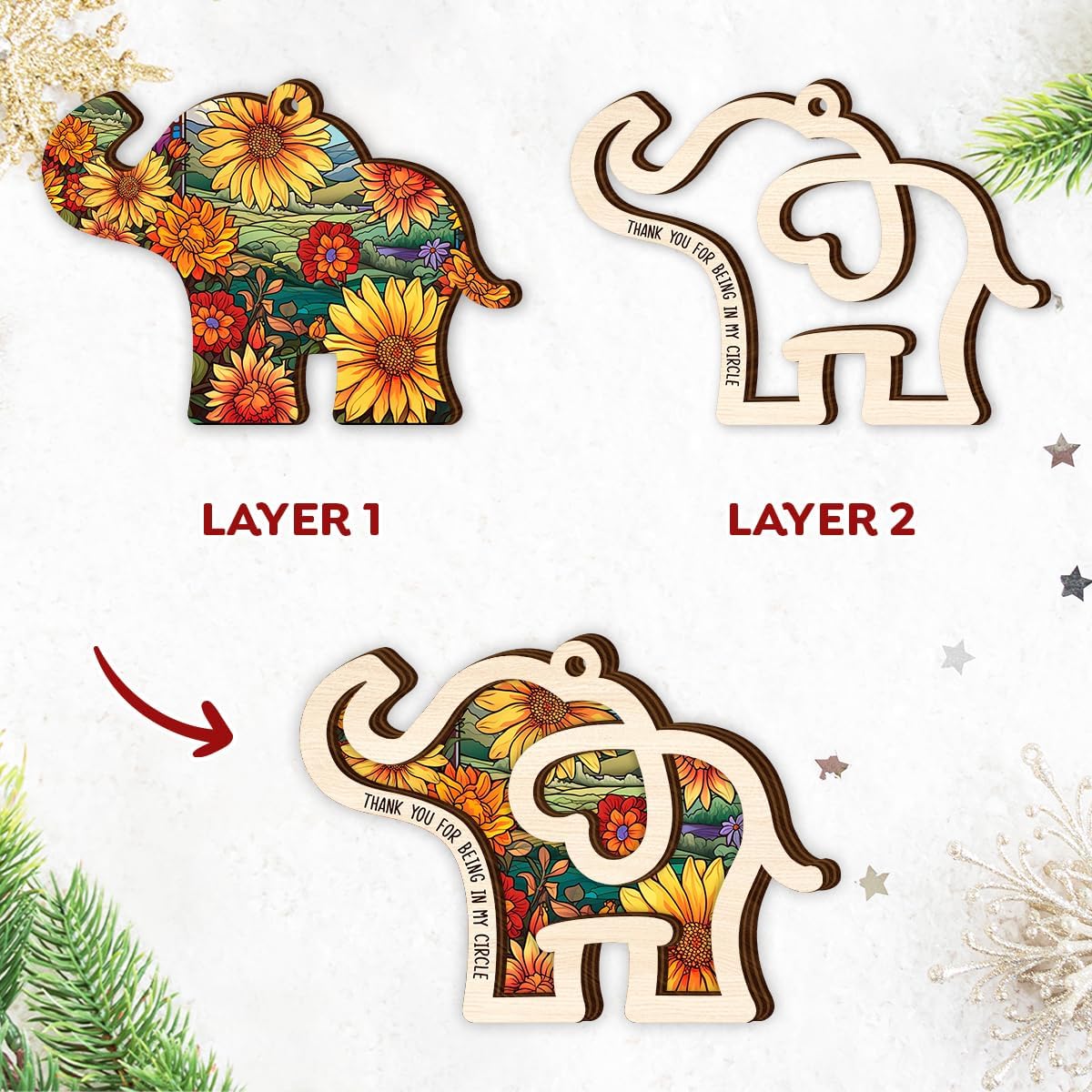 Wooden Best Friend Elephant Ornament