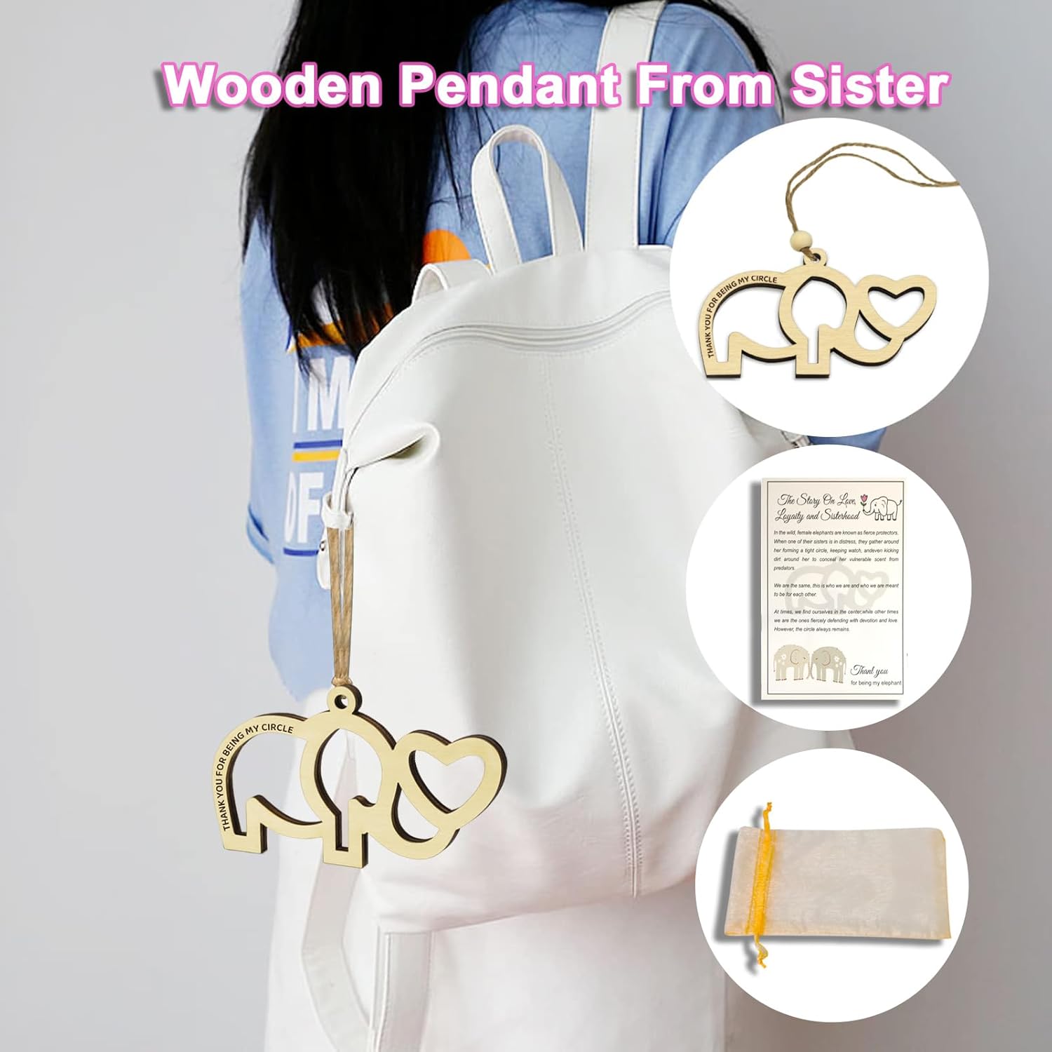 Sisterhood Elephant Ornament 10Pcs - Wooden Friendship Elephant with Story Card, Perfect for Celebrating Women's Tribe and Sisterhood Sisterhood & Friendship Elephant Gift Elephant Ornament