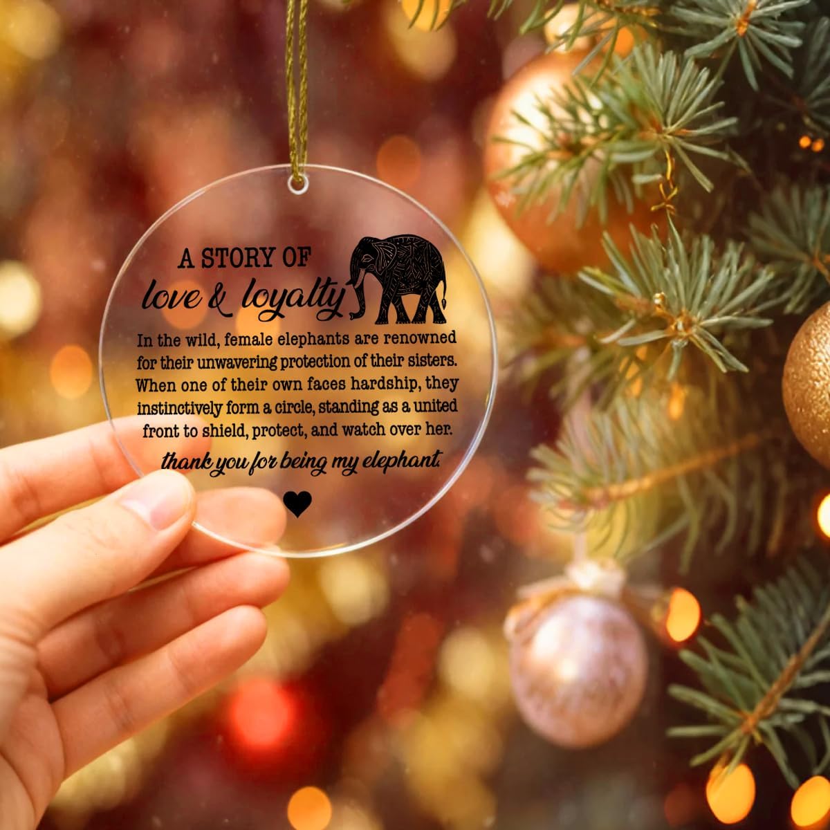 Elephant Sisterhood Ornament, Friendship Christmas Ornament Gifts for Women Friends Bestie BBF Sister Birthday Gift, Acrylic Ornaments Christmas Tree Decoration