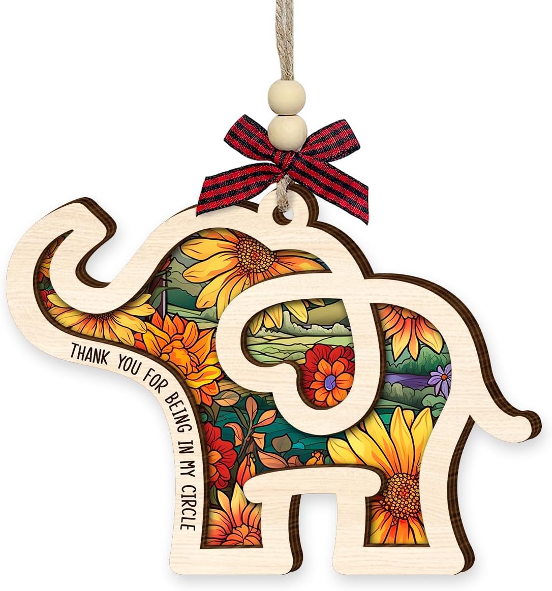 Wooden Best Friend Elephant Ornament