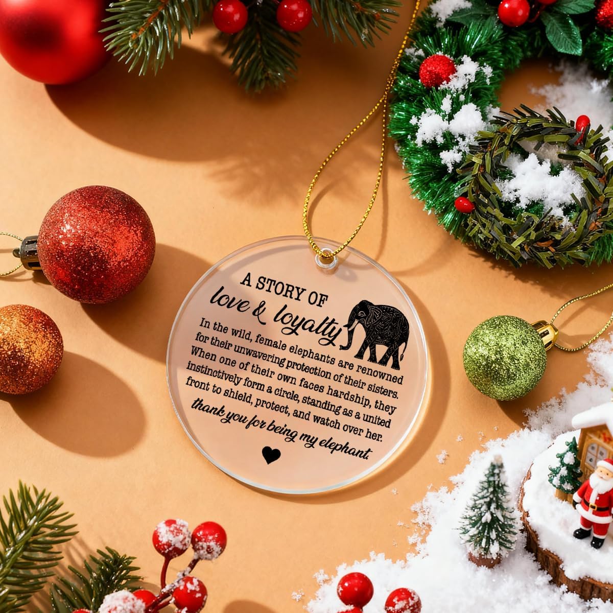 Elephant Sisterhood Ornament, Friendship Christmas Ornament Gifts for Women Friends Bestie BBF Sister Birthday Gift, Acrylic Ornaments Christmas Tree Decoration
